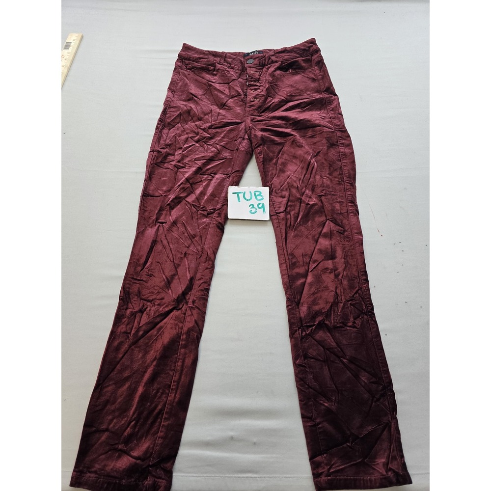Paige Womens Velvet Skinny Pants Burgundy Wine Red Size 28 Button Fly Luxury